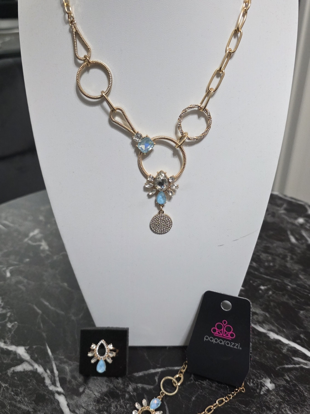 Paparazzi Gold-Tone Necklace with Light Blue and Clear Accents